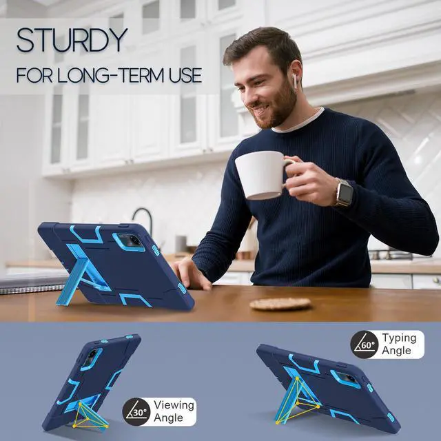 Alt view image 3 of 7 - BONAEVER Case for Xiaomi Redmi Pad SE 11 inch 2023 with Kickstand, Heavy Duty Shockproof Protective Cover with Stylus Pen Navy Blue