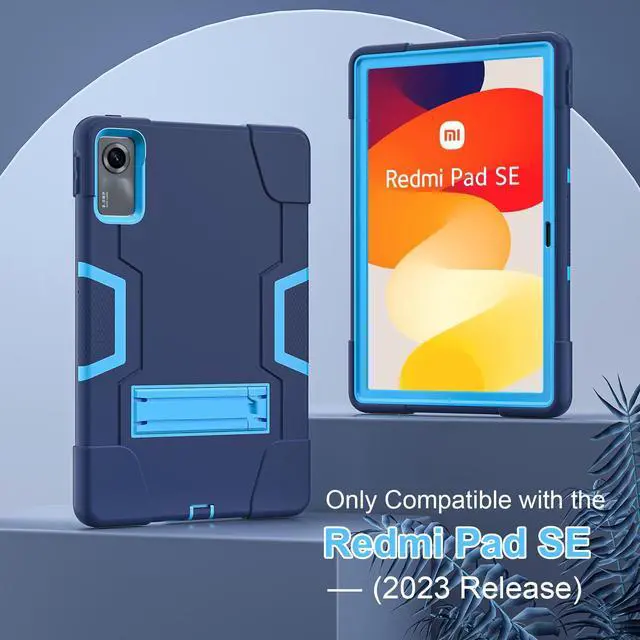 Alt view image 7 of 7 - BONAEVER Case for Xiaomi Redmi Pad SE 11 inch 2023 with Kickstand, Heavy Duty Shockproof Protective Cover with Stylus Pen Navy Blue