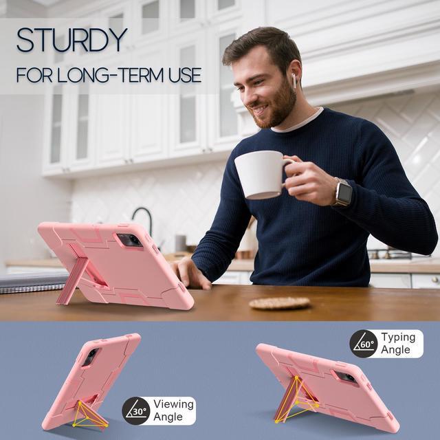 Alt view image 3 of 7 - BONAEVER Case for Xiaomi Redmi Pad SE 11 inch 2023 with Kickstand, Heavy Duty Shockproof Protective Cover with Stylus Pen Rose Gold