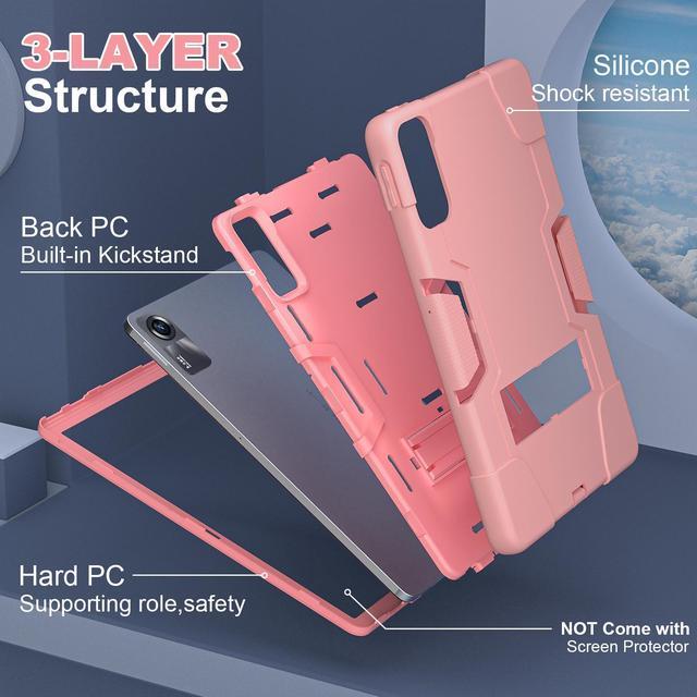 Alt view image 5 of 7 - BONAEVER Case for Xiaomi Redmi Pad SE 11 inch 2023 with Kickstand, Heavy Duty Shockproof Protective Cover with Stylus Pen Rose Gold