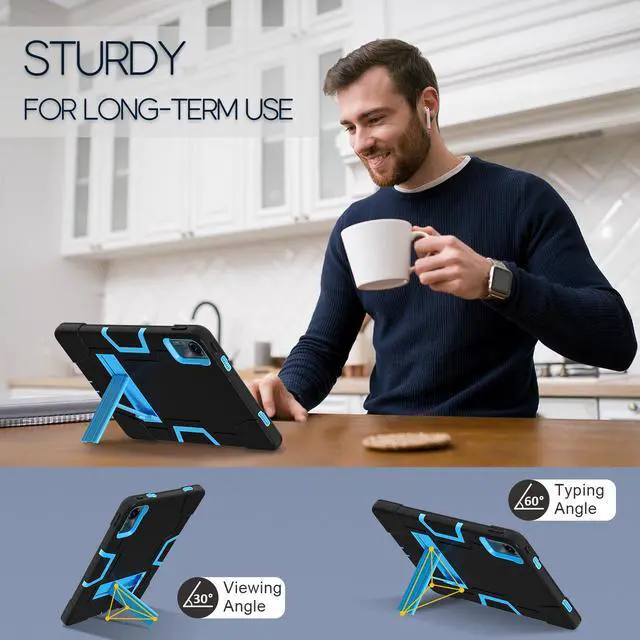Alt view image 4 of 7 - BONAEVER Case for Xiaomi Redmi Pad SE 11 inch 2023 with Kickstand, Heavy Duty Shockproof Protective Cover with Stylus Pen Blue