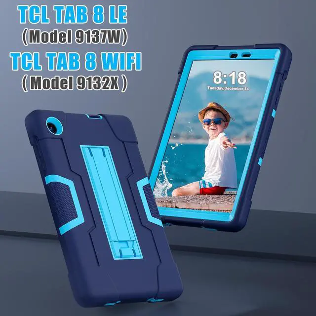 Alt view image 3 of 7 - BONAEVER Case for TCL Tab 8 LE 9137W / TCL Tab 8 WiFi 9132X Kickstand, Heavy Duty Shockproof Protective Cover with Stylus Pen Navy Blue