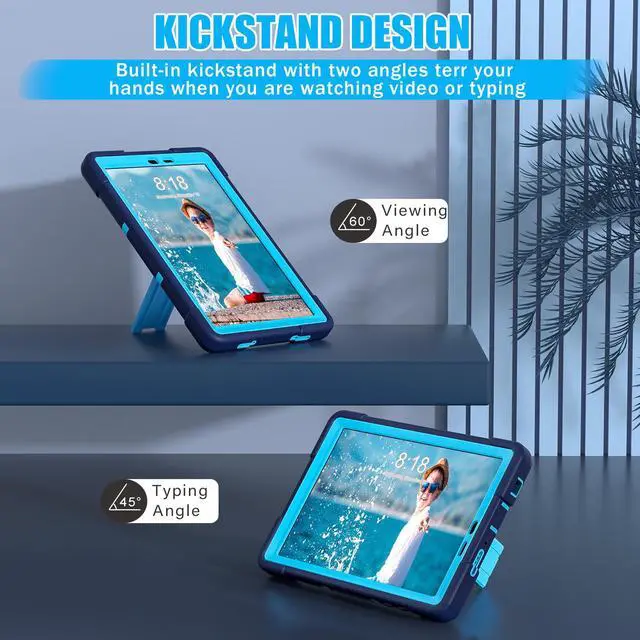 Alt view image 4 of 7 - BONAEVER Case for TCL Tab 8 LE 9137W / TCL Tab 8 WiFi 9132X Kickstand, Heavy Duty Shockproof Protective Cover with Stylus Pen Navy Blue