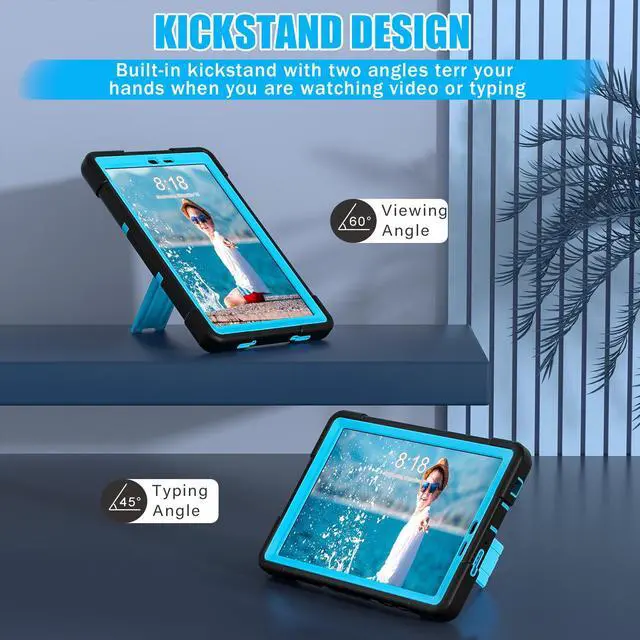 Alt view image 3 of 7 - BONAEVER Case for TCL Tab 8 LE 9137W / TCL Tab 8 WiFi 9132X Kickstand, Heavy Duty Shockproof Protective Cover with Stylus Pen Blue