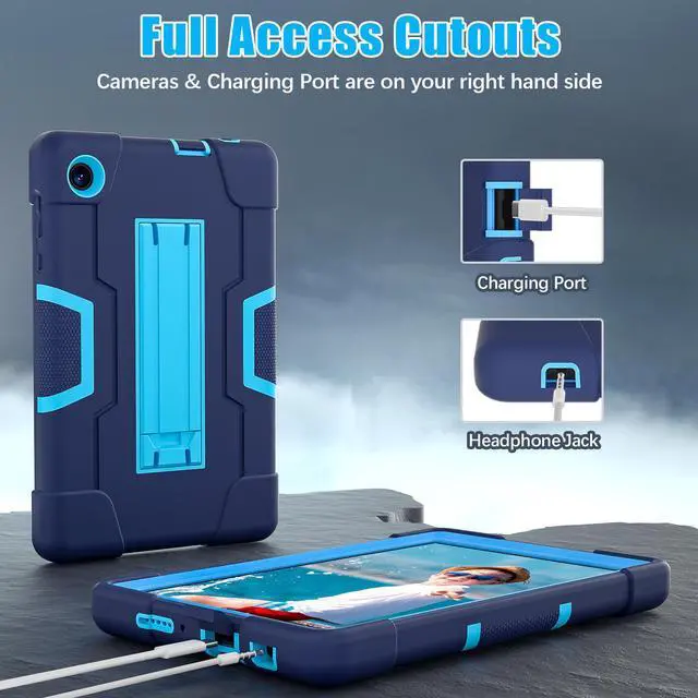 Alt view image 5 of 7 - BONAEVER Case for TCL Tab 8 LE 9137W / TCL Tab 8 WiFi 9132X Kickstand, Heavy Duty Shockproof Protective Cover with Stylus Pen Navy Blue
