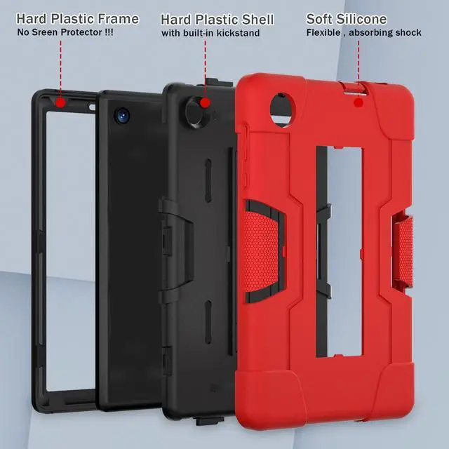 Alt view image 2 of 7 - BONAEVER Case for TCL Tab 8 LE 9137W / TCL Tab 8 WiFi 9132X Kickstand, Heavy Duty Shockproof Protective Cover with Stylus Pen Red