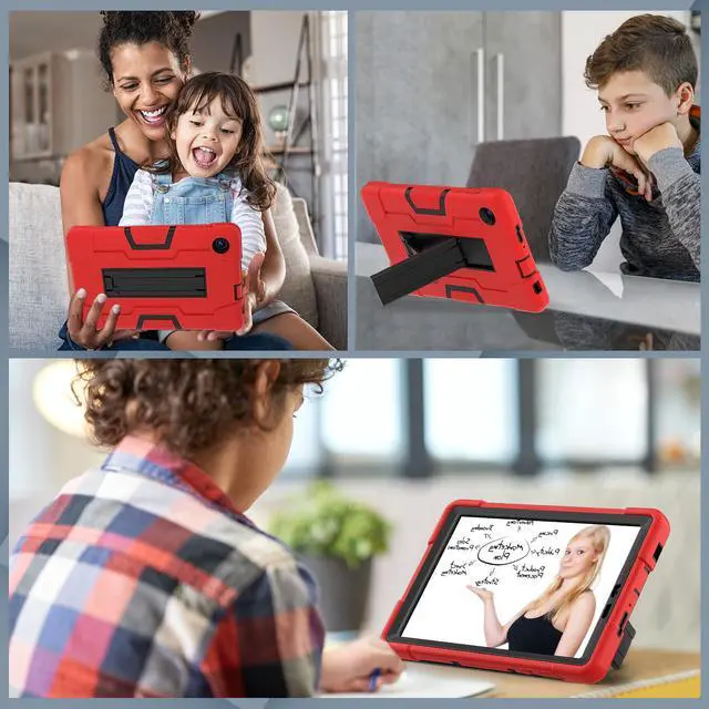 Alt view image 7 of 7 - BONAEVER Case for TCL Tab 8 LE 9137W / TCL Tab 8 WiFi 9132X Kickstand, Heavy Duty Shockproof Protective Cover with Stylus Pen Red