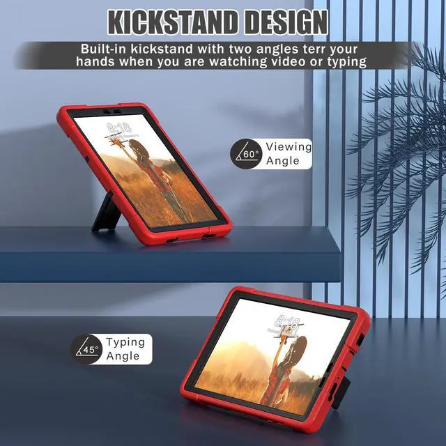 Alt view image 4 of 7 - BONAEVER Case for TCL Tab 8 LE 9137W / TCL Tab 8 WiFi 9132X Kickstand, Heavy Duty Shockproof Protective Cover with Stylus Pen Red