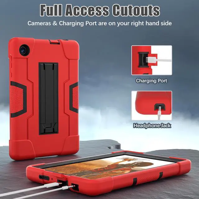 Alt view image 5 of 7 - BONAEVER Case for TCL Tab 8 LE 9137W / TCL Tab 8 WiFi 9132X Kickstand, Heavy Duty Shockproof Protective Cover with Stylus Pen Red