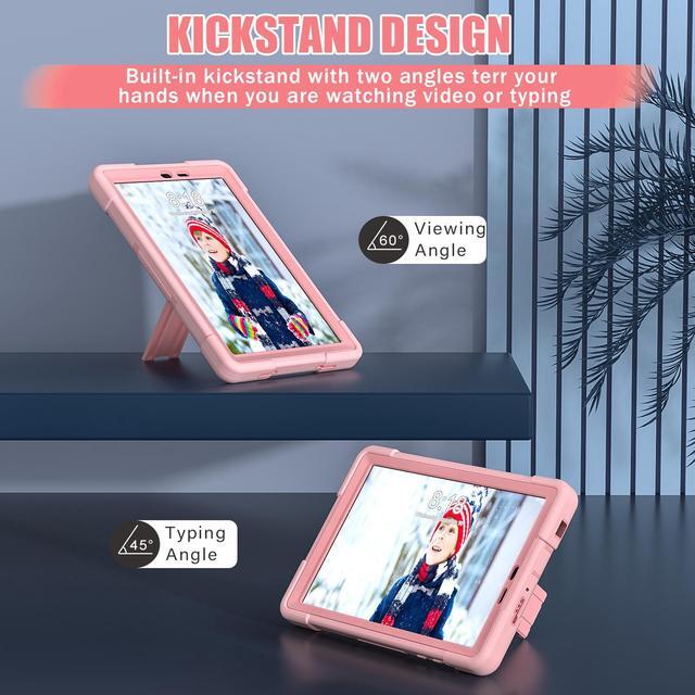 Alt view image 2 of 7 - BONAEVER Case for TCL Tab 8 LE 9137W / TCL Tab 8 WiFi 9132X Kickstand, Heavy Duty Shockproof Protective Cover with Stylus Pen Rose Gold
