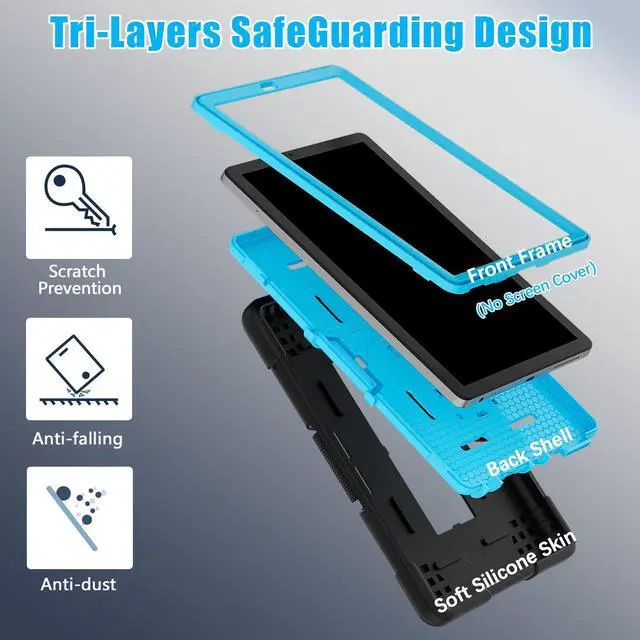 Alt view image 5 of 7 - Bonaever Case for Lenovo Tab M9 9 inch 2023 TB-310FU with Kickstand, Heavy Duty Shockproof Protective Cover with , Pencil Holder, Stylus Pen Blue