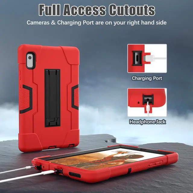 Alt view image 6 of 7 - Bonaever Case for Lenovo Tab M9 9 inch 2023 TB-310FU with Kickstand, Heavy Duty Shockproof Protective Cover with , Pencil Holder, Stylus Pen Red