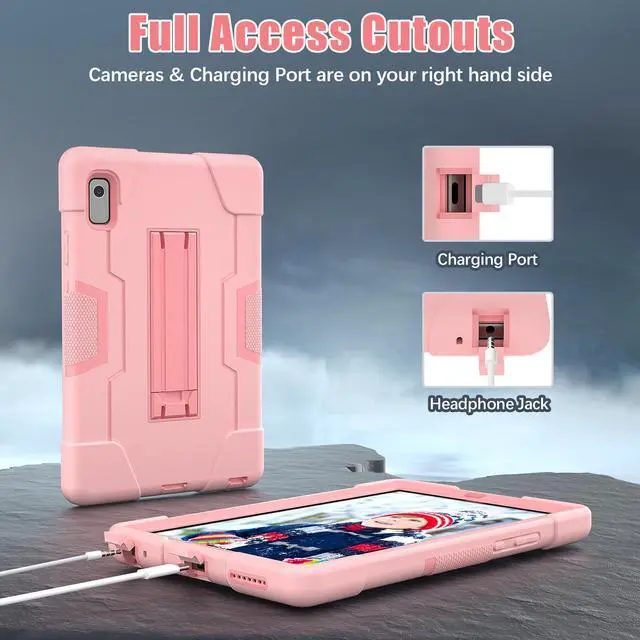 Alt view image 6 of 7 - Bonaever Case for  Lenovo Tab M9 9 inch 2023 TB-310FU with Kickstand, Heavy Duty Shockproof Protective Cover with , Pencil Holder, Stylus Pen Rose Gold