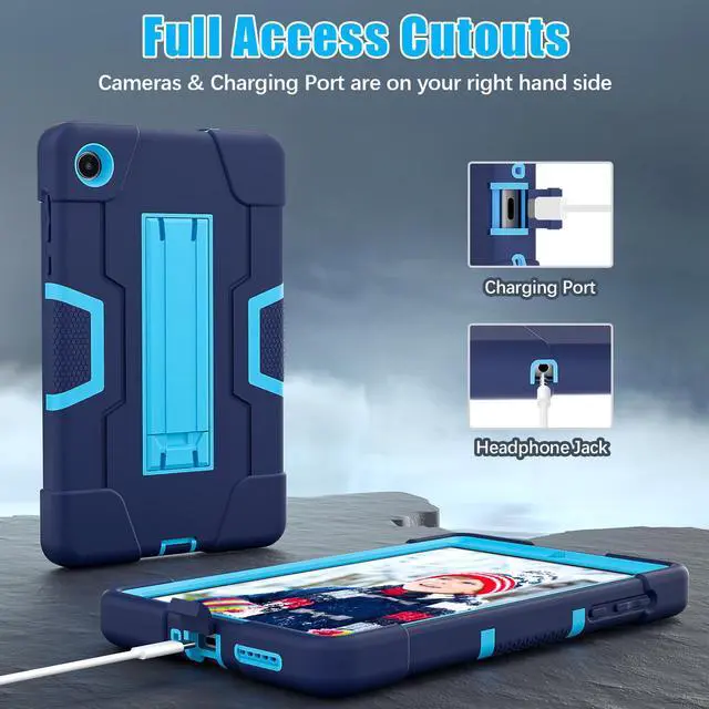 Alt view image 6 of 7 - BONAEVER Case for Lenovo Tab M8 4th Gen 8 inch 2024 2023 TB-301XU TB-300FU TB-300XU with Kickstand, Heavy Duty Shockproof Protective Cover with Stylus Pen Navy Blue