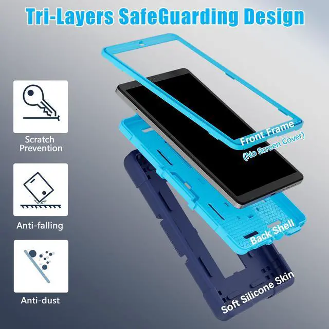Alt view image 5 of 7 - BONAEVER Case for Lenovo Tab M8 4th Gen 8 inch 2024 2023 TB-301XU TB-300FU TB-300XU with Kickstand, Heavy Duty Shockproof Protective Cover with Stylus Pen Navy Blue
