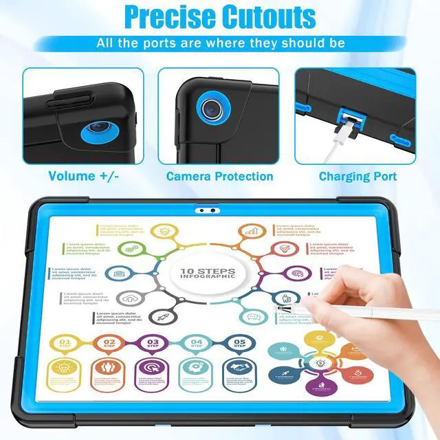 Alt view image 4 of 7 - BONAEVER Case for Lenovo Tab M10 Plus 3rd Gen 10.6 Inch 2022 with TB-125FU TB-128FU TB-128XU with Kickstand, Heavy Duty Shockproof Protective Cover with Stylus Pen Blue