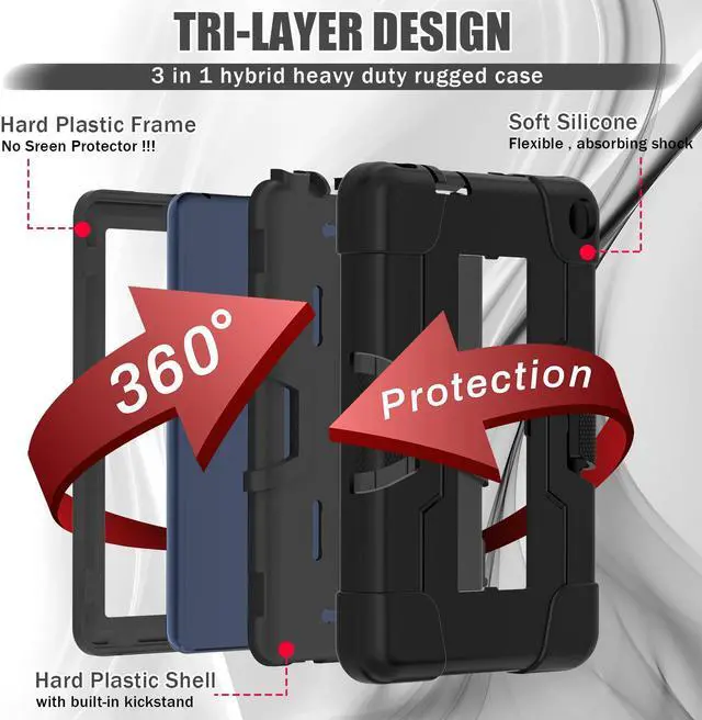 Alt view image 4 of 7 - BONAEVER Case for Amazon Fire 7 12th Gen 2022 Release with Kickstand, Heavy Duty Shockproof Protective Cover with Stylus Pen