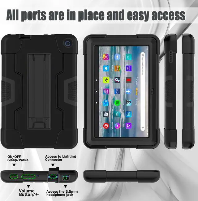 Alt view image 6 of 7 - BONAEVER Case for Amazon Fire 7 12th Gen 2022 Release with Kickstand, Heavy Duty Shockproof Protective Cover with Stylus Pen