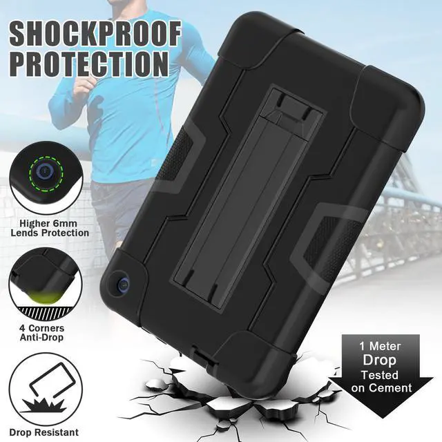 Alt view image 5 of 7 - BONAEVER Case for Amazon Fire 7 12th Gen 2022 Release with Kickstand, Heavy Duty Shockproof Protective Cover with Stylus Pen