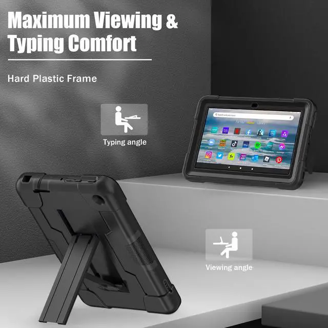 Alt view image 3 of 7 - BONAEVER Case for Amazon Fire 7 12th Gen 2022 Release with Kickstand, Heavy Duty Shockproof Protective Cover with Stylus Pen