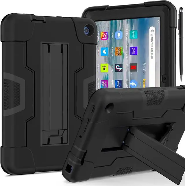 Main image of BONAEVER Case for Amazon Fire 7 12th Gen 2022 Release with Kickstand, Heavy Duty Shockproof Protective Cover with Stylus Pen