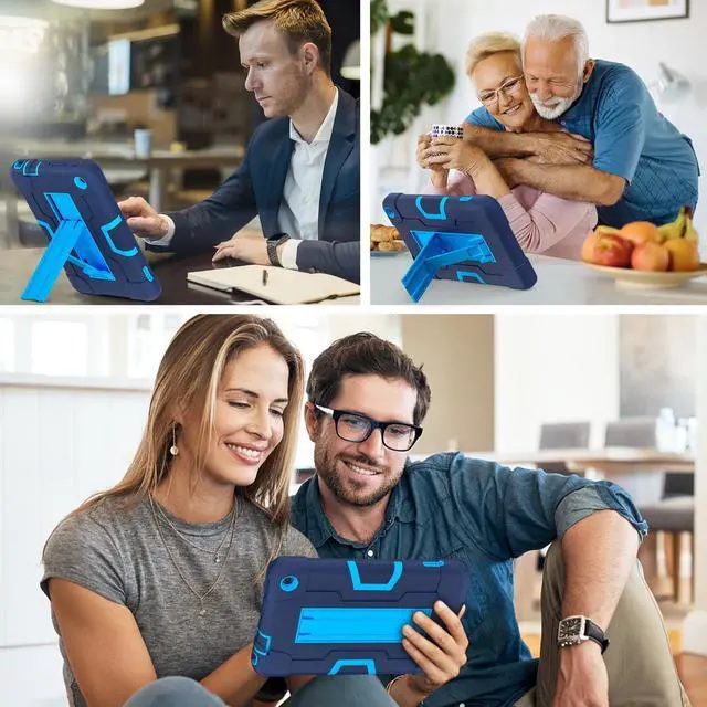 Alt view image 5 of 7 - BONAEVER Case for Amazon Fire 7 12th Gen 2022 Release with Kickstand, Heavy Duty Shockproof Protective Cover with Stylus Pen Navy Blue