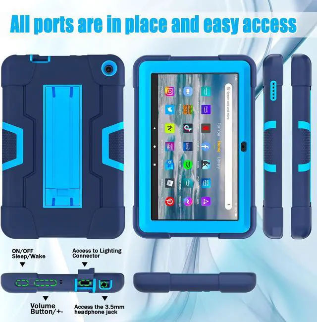 Alt view image 7 of 7 - BONAEVER Case for Amazon Fire 7 12th Gen 2022 Release with Kickstand, Heavy Duty Shockproof Protective Cover with Stylus Pen Navy Blue