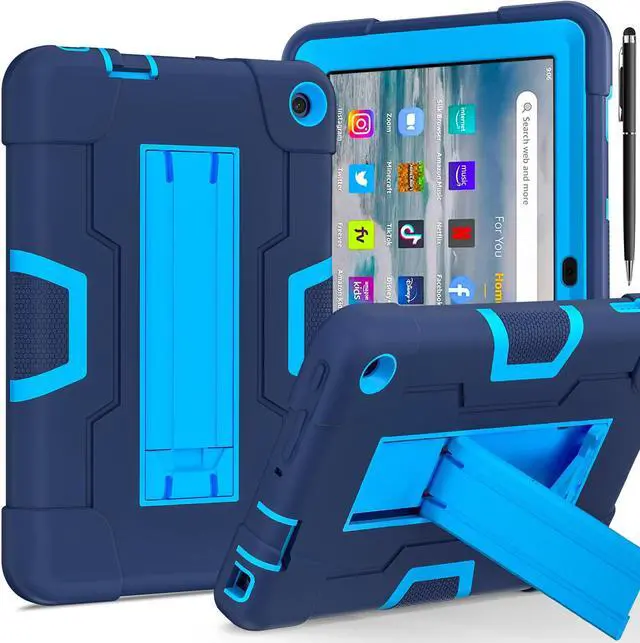 Main image of BONAEVER Case for Amazon Fire 7 12th Gen 2022 Release with Kickstand, Heavy Duty Shockproof Protective Cover with Stylus Pen Navy Blue