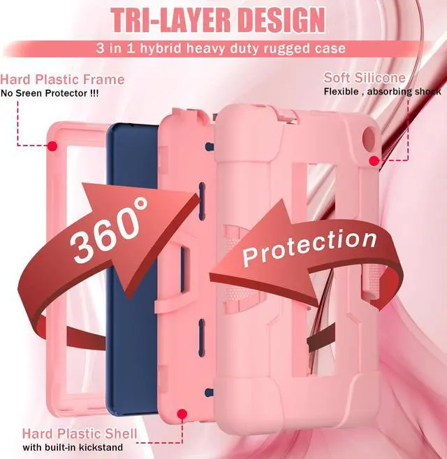 Alt view image 4 of 7 - BONAEVER Case for Amazon Fire 7 12th Gen 2022 Release with Kickstand, Heavy Duty Shockproof Protective Cover with Stylus Pen Rose Gold