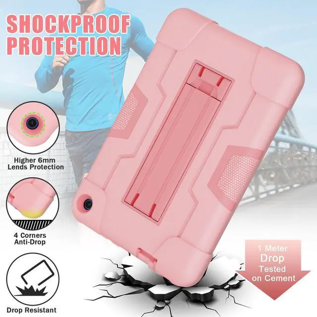 Alt view image 6 of 7 - BONAEVER Case for Amazon Fire 7 12th Gen 2022 Release with Kickstand, Heavy Duty Shockproof Protective Cover with Stylus Pen Rose Gold