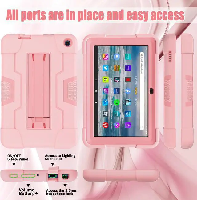 Alt view image 7 of 7 - BONAEVER Case for Amazon Fire 7 12th Gen 2022 Release with Kickstand, Heavy Duty Shockproof Protective Cover with Stylus Pen Rose Gold
