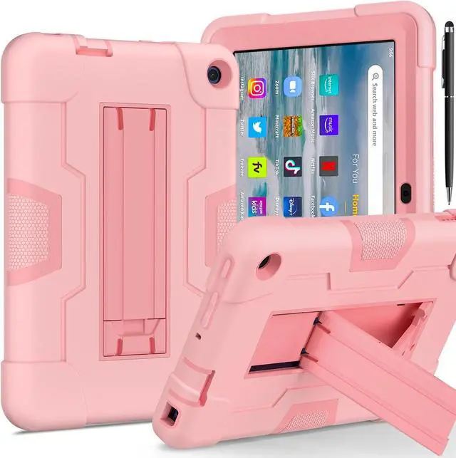 Main image of BONAEVER Case for Amazon Fire 7 12th Gen 2022 Release with Kickstand, Heavy Duty Shockproof Protective Cover with Stylus Pen Rose Gold