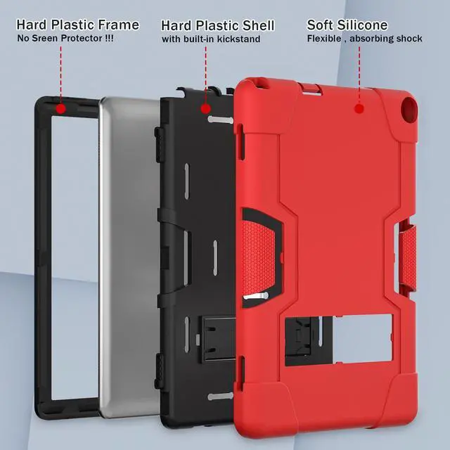 Alt view image 7 of 7 - BONAEVER Case for Onn 10.1 inch 3rd Generation 2022 Model 100071485 with Kickstand, Heavy Duty Shockproof Protective Cover with Stylus Pen Red