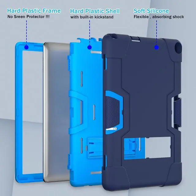 Alt view image 7 of 7 - BONAEVER Case for Onn 10.1 inch 3rd Generation 2022 Model 100071485 with Kickstand, Heavy Duty Shockproof Protective Cover with Stylus Pen Navy Blue