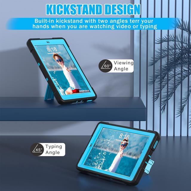 Alt view image 3 of 7 - BONAEVER Case for Onn 8 inch 2022 Gen 3 2022 Model 100071483 with Kickstand, Heavy Duty Shockproof Protective Cover with Stylus Pen Blue