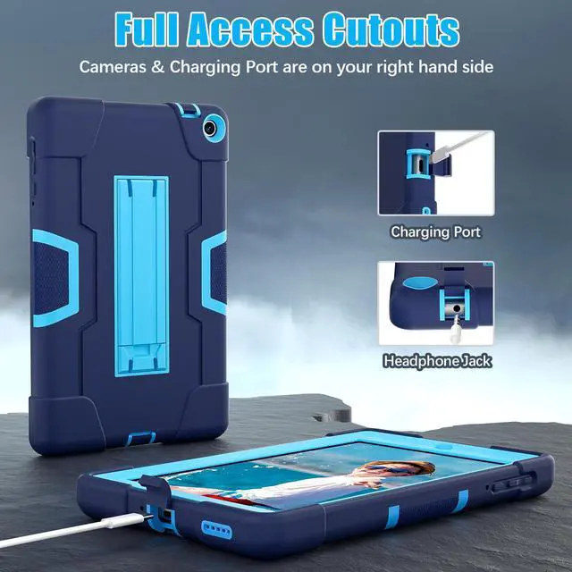 Alt view image 6 of 7 - BONAEVER Case for Onn 8 inch 2022 Gen 3 2022 Model 100071483 with Kickstand, Heavy Duty Shockproof Protective Cover with Stylus Pen Navy Blue