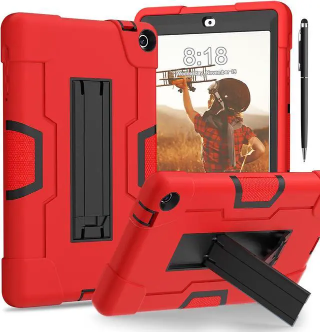 Main image of BONAEVER Case for Onn 8 inch 2022 Gen 3 2022 Model 100071483 with Kickstand, Heavy Duty Shockproof Protective Cover with Stylus Pen Red