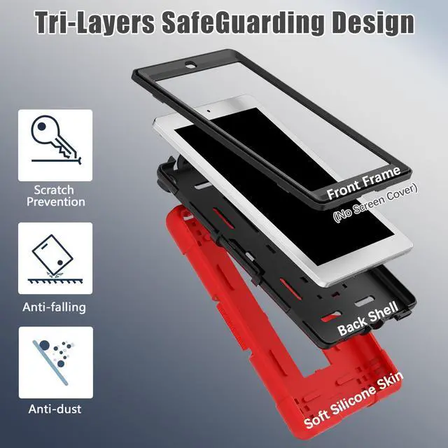 Alt view image 5 of 7 - BONAEVER Case for Onn 8 inch 2022 Gen 3 2022 Model 100071483 with Kickstand, Heavy Duty Shockproof Protective Cover with Stylus Pen Red