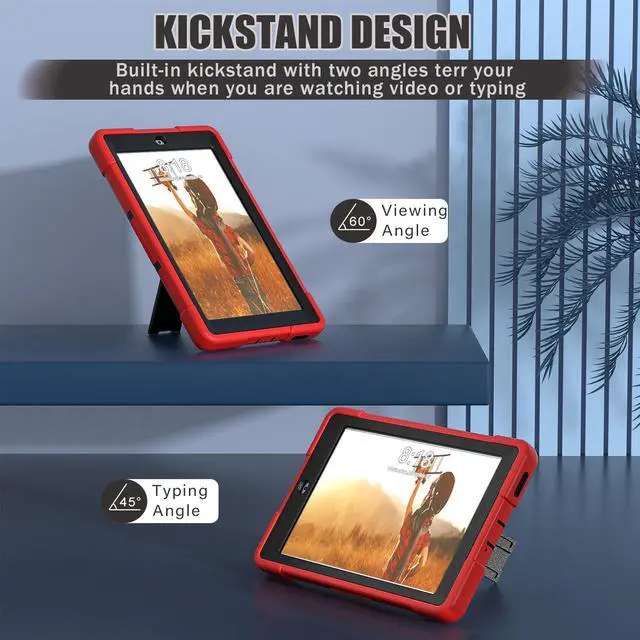 Alt view image 3 of 7 - BONAEVER Case for Onn 8 inch 2022 Gen 3 2022 Model 100071483 with Kickstand, Heavy Duty Shockproof Protective Cover with Stylus Pen Red