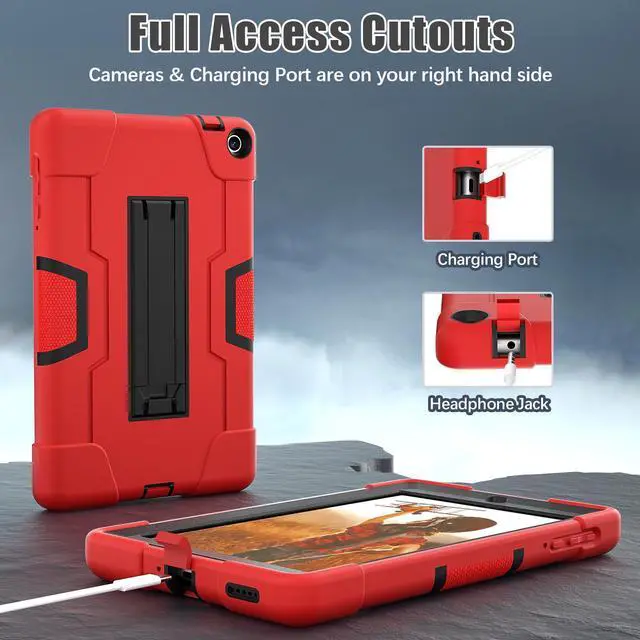 Alt view image 6 of 7 - BONAEVER Case for Onn 8 inch 2022 Gen 3 2022 Model 100071483 with Kickstand, Heavy Duty Shockproof Protective Cover with Stylus Pen Red