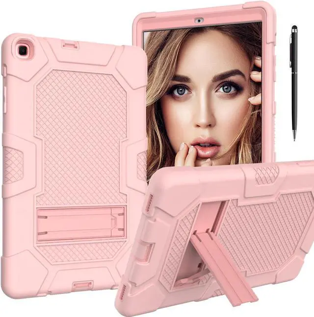 Main image of BONAEVER Case for Samsung Galaxy Tab A 10.1 inch 2019 SM-T510/ SM-T515/ SM-T517 with Kickstand, Heavy Duty Shockproof Protective Cover with Stylus Pen Rose Gold