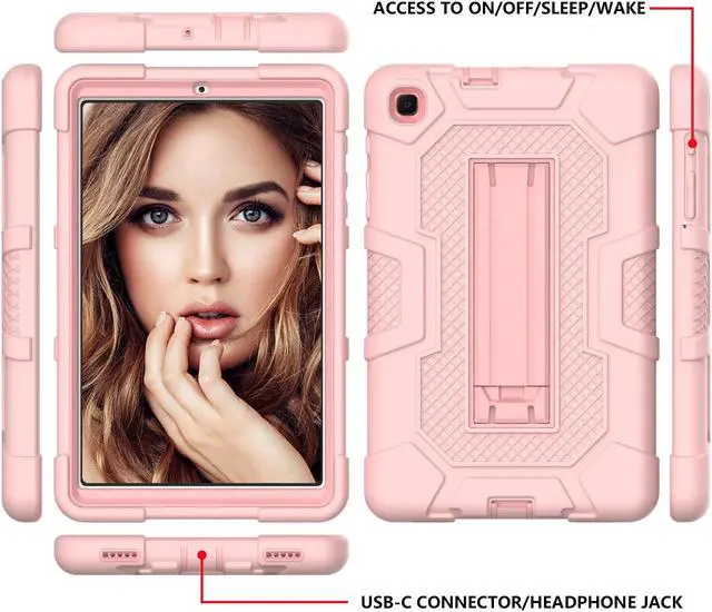 Alt view image 4 of 7 - BONAEVER Case for Samsung Galaxy Tab A 8.4 inch 2020 Release Model SM-T307 SM-T307U with Kickstand, Heavy Duty Shockproof Protective Cover with Stylus Pen Rose Gold