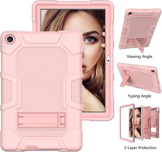 Alt view image 3 of 7 - BONAEVER Case for Huawei Matepad T10s 10.1 inch / T10 9.7 inch with Kickstand, Heavy Duty Shockproof Protective Cover with Stylus Pen Rose Gold