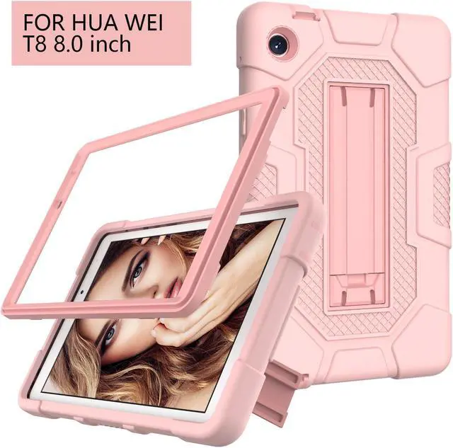 Alt view image 7 of 7 - BONAEVER Case for Huawei MatePad T8 8 Inch 2020 with Kickstand, Heavy Duty Shockproof Protective Cover with Stylus Pen Rose Gold