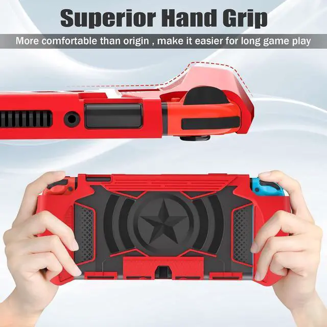Alt view image 2 of 7 - BONAEVER Dockable Case Compatible for Nintendo Switch, TPU Grip Protective Cover Case with Ergonomic Design and Comfort Grip Red