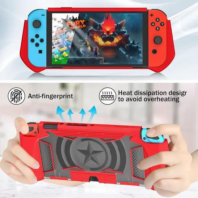 Alt view image 3 of 7 - BONAEVER Dockable Case Compatible for Nintendo Switch, TPU Grip Protective Cover Case with Ergonomic Design and Comfort Grip Red