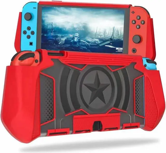 Main image of BONAEVER Dockable Case Compatible for Nintendo Switch, TPU Grip Protective Cover Case with Ergonomic Design and Comfort Grip Red