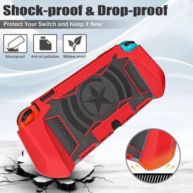 Alt view image 6 of 7 - BONAEVER Dockable Case Compatible for Nintendo Switch, TPU Grip Protective Cover Case with Ergonomic Design and Comfort Grip Red