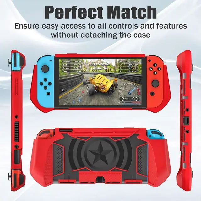 Alt view image 7 of 7 - BONAEVER Dockable Case Compatible for Nintendo Switch, TPU Grip Protective Cover Case with Ergonomic Design and Comfort Grip Red
