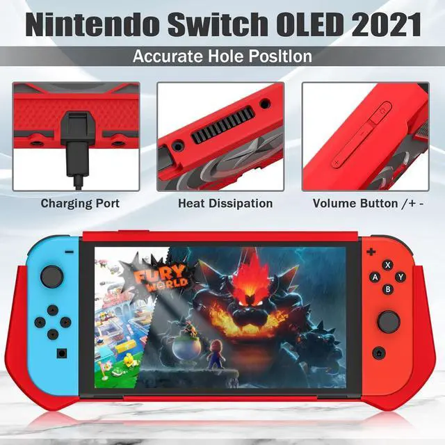 Alt view image 5 of 7 - BONAEVER Dockable Case Compatible for Nintendo Switch, TPU Grip Protective Cover Case with Ergonomic Design and Comfort Grip Red